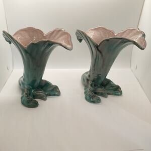 VTG Stangl Terra Rose Pottery 7.5” Green Vase Set of 2